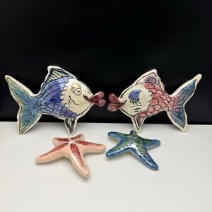 Blue Sky Clayworks Heather Goldminc Blue & Pink Kissy Fish & Starfish Wall Decor
